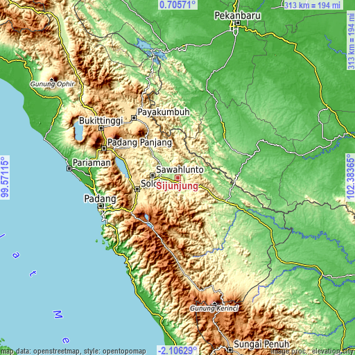 Topographic map of Sijunjung