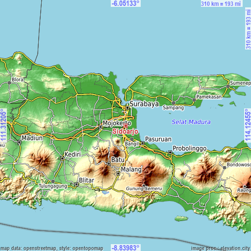 Topographic map of Sidoarjo