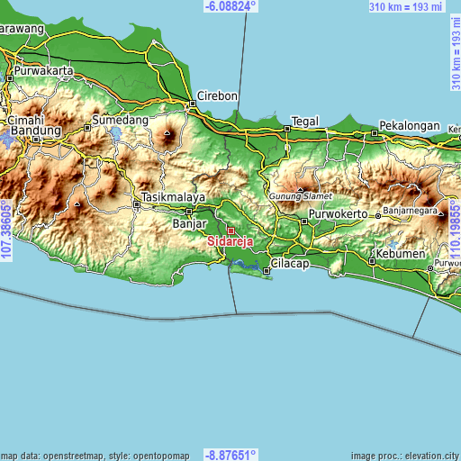 Topographic map of Sidareja