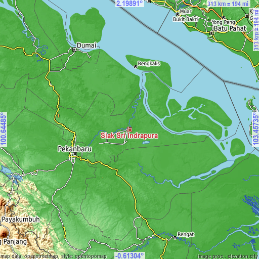 Topographic map of Siak Sri Indrapura