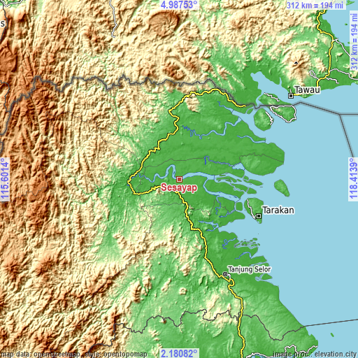 Topographic map of Sesayap