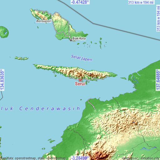 Topographic map of Serui