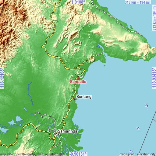 Topographic map of Sangatta