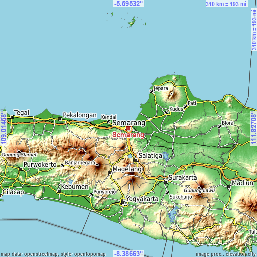 Topographic map of Semarang