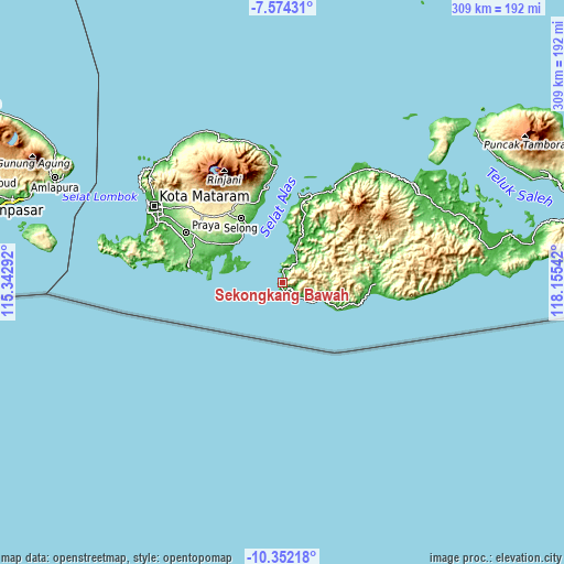 Topographic map of Sekongkang Bawah