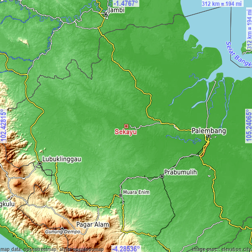 Topographic map of Sekayu