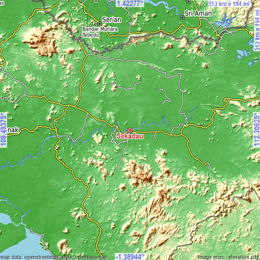 Topographic map of Sekadau