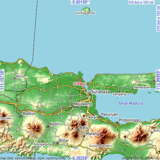 Topographic map of Sidayu