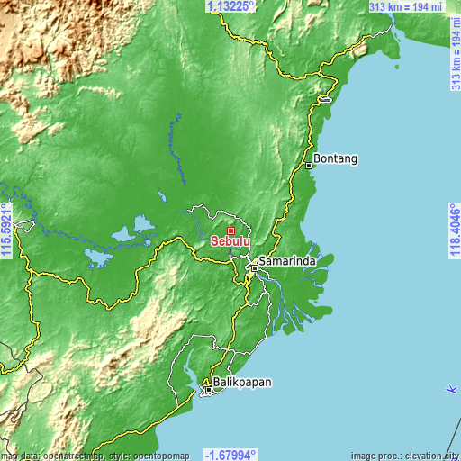 Topographic map of Sebulu