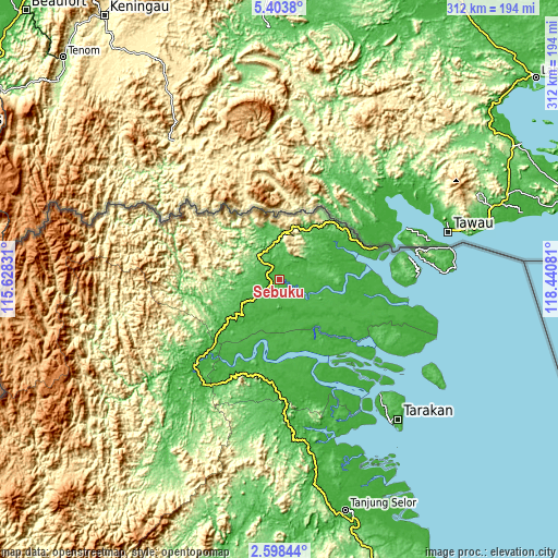 Topographic map of Sebuku
