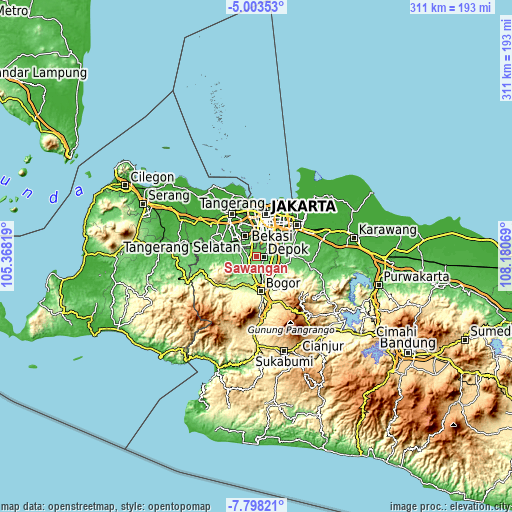 Topographic map of Sawangan