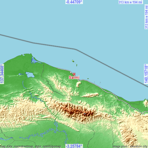 Topographic map of Sarmi