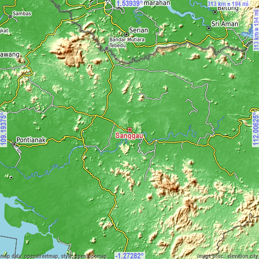 Topographic map of Sanggau