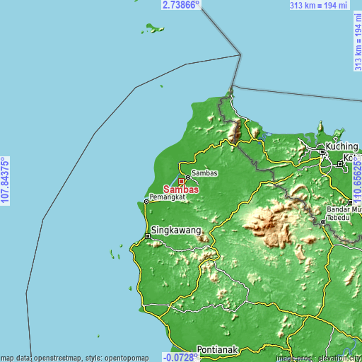 Topographic map of Sambas