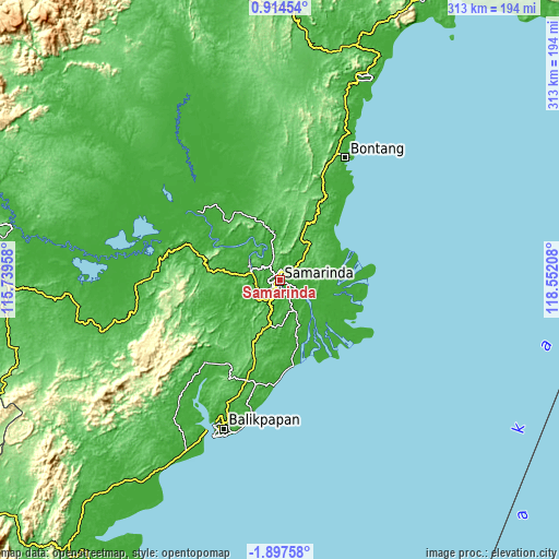Topographic map of Samarinda