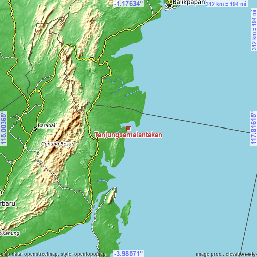 Topographic map of Tanjungsamalantakan