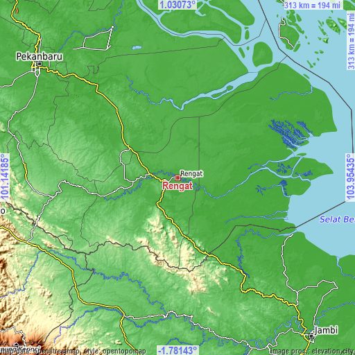 Topographic map of Rengat