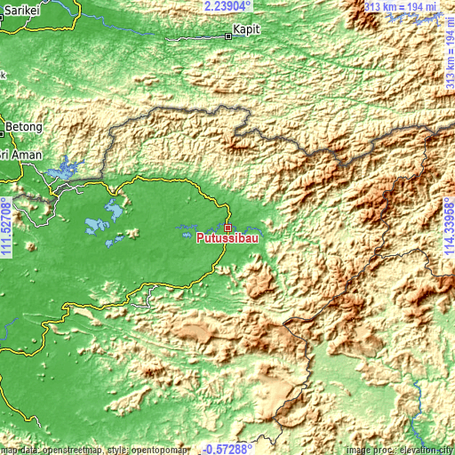 Topographic map of Putussibau