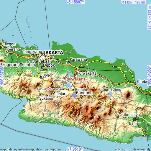 Topographic map of Purwakarta