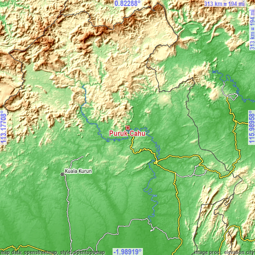 Topographic map of Puruk Cahu