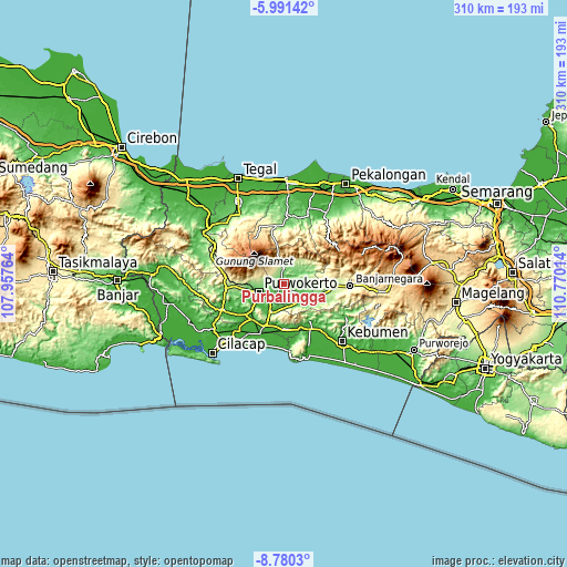 Topographic map of Purbalingga