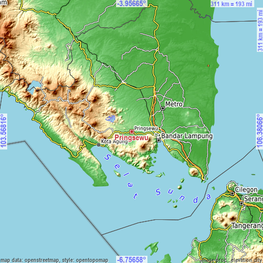 Topographic map of Pringsewu
