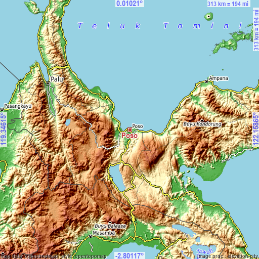 Topographic map of Poso