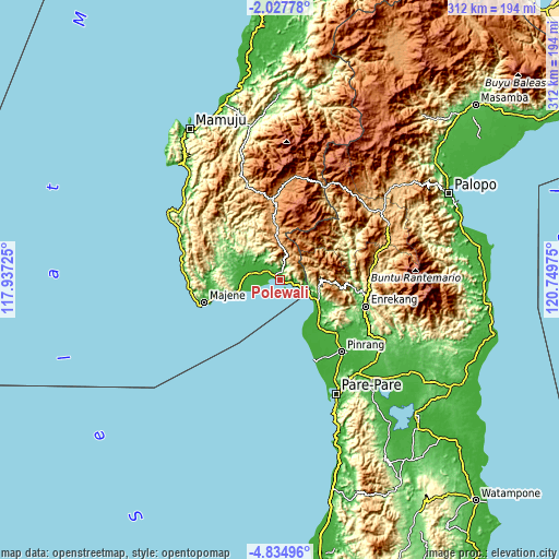 Topographic map of Polewali