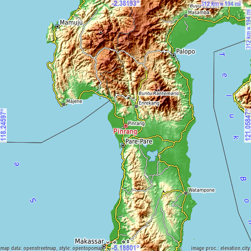 Topographic map of Pinrang