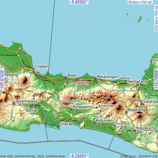 Topographic map of Pemalang