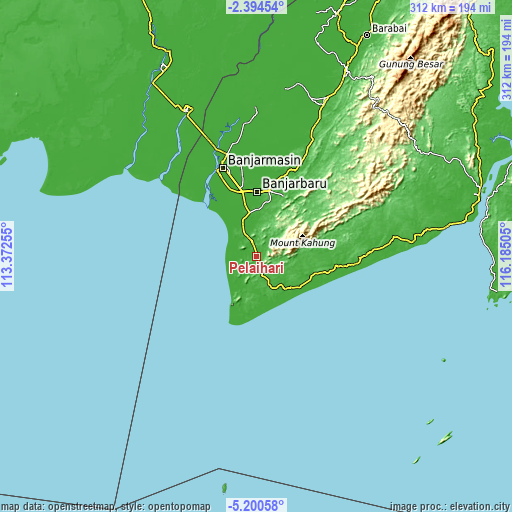 Topographic map of Pelaihari