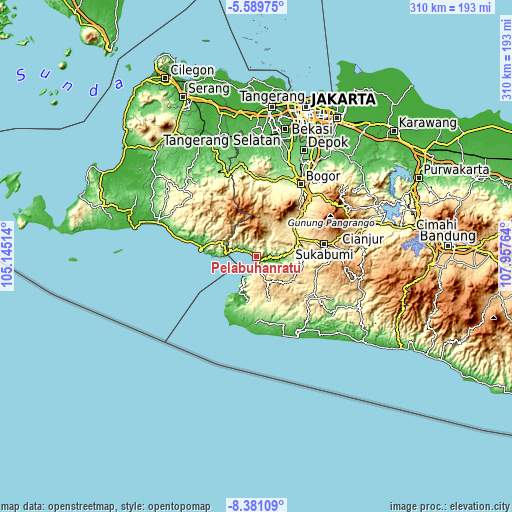 Topographic map of Pelabuhanratu