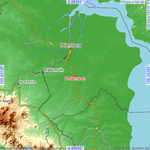 Topographic map of Pedamaran