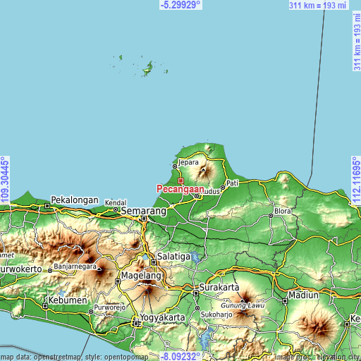 Topographic map of Pecangaan