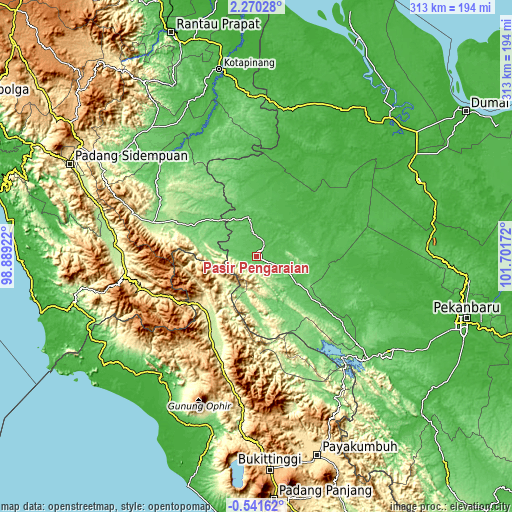 Topographic map of Pasir Pengaraian