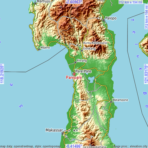 Topographic map of Parepare