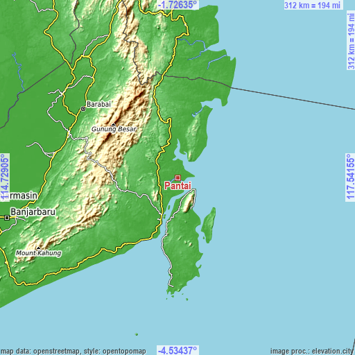 Topographic map of Pantai