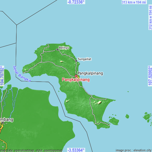 Topographic map of Pangkalpinang