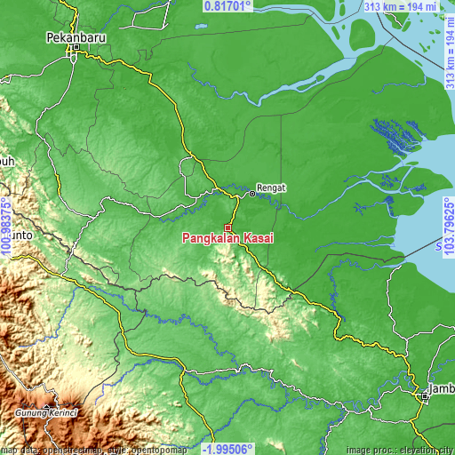 Topographic map of Pangkalan Kasai