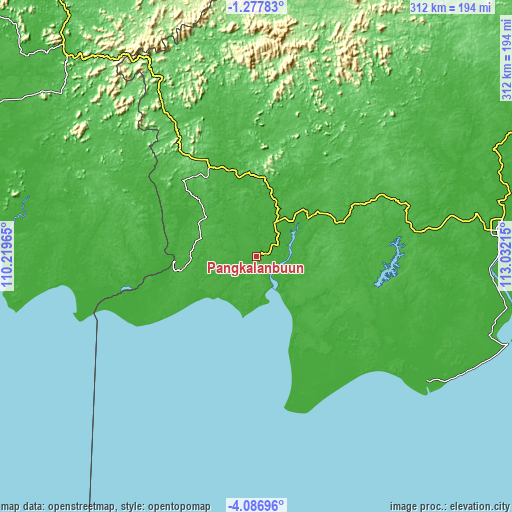 Topographic map of Pangkalanbuun