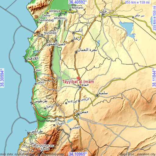 Topographic map of Ţayyibat al Imām