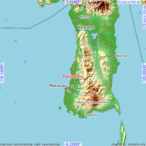 Topographic map of Pangkajene