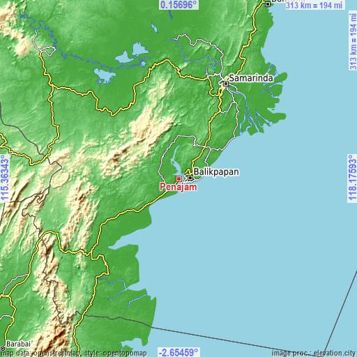 Topographic map of Penajam