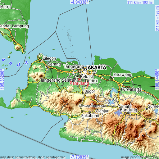 Topographic map of Pamulang