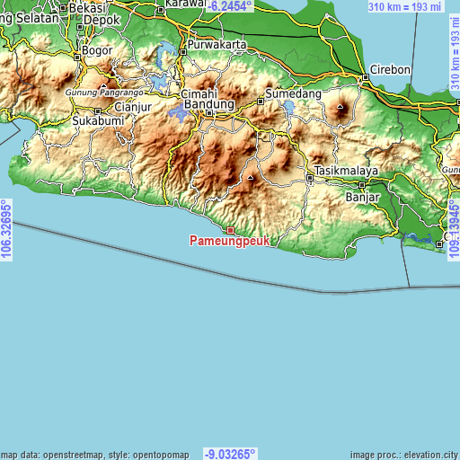 Topographic map of Pameungpeuk