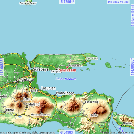Topographic map of Pamekasan