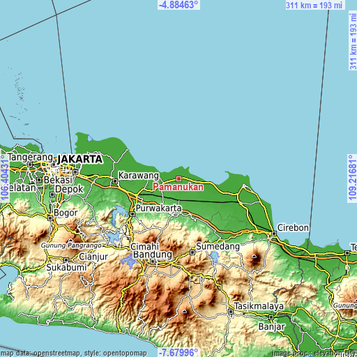 Topographic map of Pamanukan