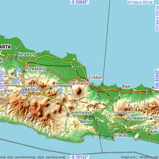 Topographic map of Palimanan