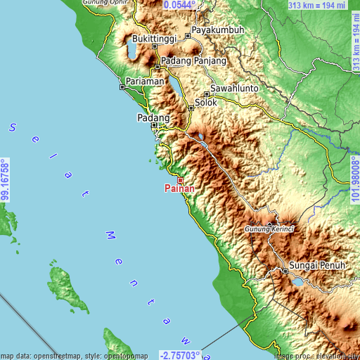 Topographic map of Painan