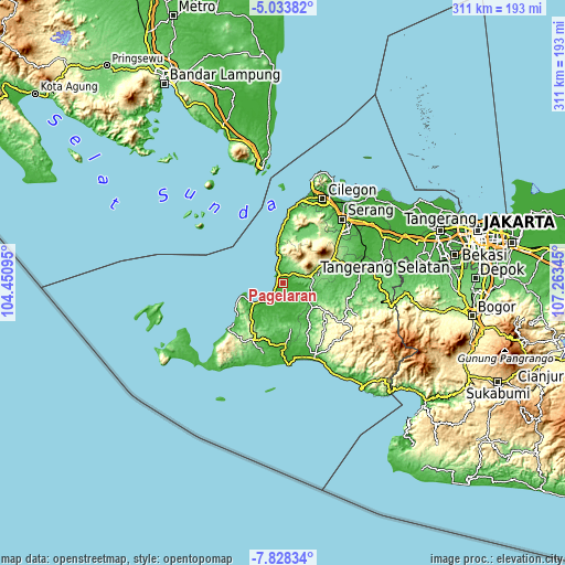 Topographic map of Pagelaran